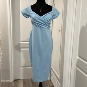New*PinkBlush Light Blue Sweetheart Neckline Off Shoulder Maternity Fitted Dress